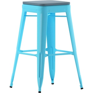 image:imageFlash Furniture Cierra 4 Pack Commercial Indoor Bar Height Stools  Teal Galvanized Steel Frame  TealBlue AllWeather Poly Resin Seat  30 High  BacklessTealblue Resin Wood SeatTeal Frame