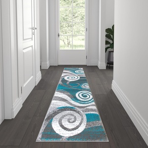image:imageFlash Furniture Cirrus Collection Swirl Patterned Area Rug  Turquoise Olefin Fibers with Jute Backing  8 x 10  Entryway Living Room BedroomTurquoise