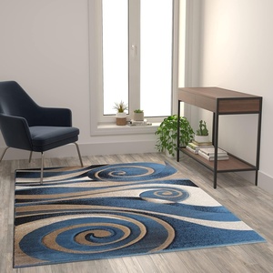 image:imageFlash Furniture Coterie Collection Modern Circular Patterned Indoor Area Rug  Blue and Beige Olefin Fibers with Jute Backing  5 x 752 x 71 Rectangular