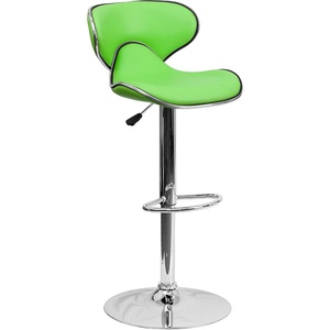 image:imageFlash Furniture Devin Contemporary Cozy MidBack White Vinyl Adjustable Height Barstool with Chrome BaseGreen