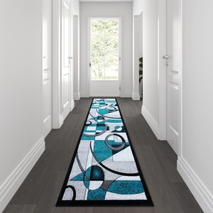 image:imageFlash Furniture Elias Collection Geometric Abstract Area Rug  Turquoise Olefin Rug with Jute Backing  3 x 10  Hallway Entryway or Bedroom