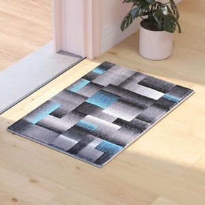 image:imageFlash Furniture Elio Collection Color Blocked Pattern Area Rug  High Pile Purple Olefin Rug  2 x 3 Area Rug  Jute Backing  Hallway Entryway BedroomBlue