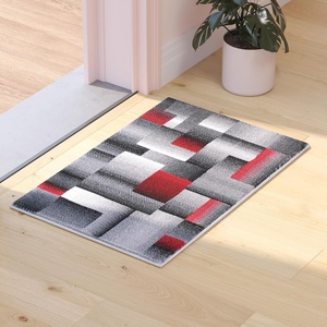 image:imageFlash Furniture Elio Collection Color Blocked Pattern Area Rug  High Pile Purple Olefin Rug  2 x 3 Area Rug  Jute Backing  Hallway Entryway BedroomRed