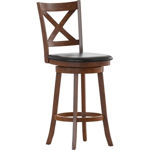 image:imageFlash Furniture Felicity Commercial Classic Crossback Barstool  Antique Oak Wood Frame  Black LeatherSoft Seat  Bar Height  360 Swivel Seat  FootrestBlack VinylAntique Oak Frame