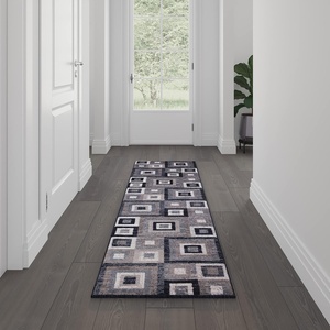 image:imageFlash Furniture Gideon Collection 8 x 8 Round Abstract Area Rug  Turquoise Grey and White Olefin Facing  Cotton Backing  Living Room or BedroomBlue