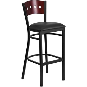 image:imageFlash Furniture HERCULES Series Black 4 Square Back Metal Restaurant Barstool  Mahogany Wood Back Black Vinyl Seat Pack of 2Mahogany Wood BackBlack Vinyl SeatBlack Metal Frame
