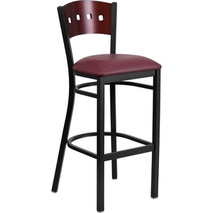 image:imageFlash Furniture HERCULES Series Black 4 Square Back Metal Restaurant Barstool  Mahogany Wood Back Black Vinyl Seat Pack of 2Mahogany Wood BackBurgundy Vinyl SeatBlack Metal Frame
