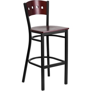 image:imageFlash Furniture HERCULES Series Black 4 Square Back Metal Restaurant Barstool  Mahogany Wood Back Black Vinyl Seat Pack of 2Mahogany Wood BackMahogany Wood SeatBlack Metal Frame