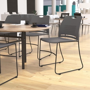 image:imageFlash Furniture HERCULES Series Set of 5 Commercial Stack Chair  660 lb Capacity  Durable Navy Perforated Plastic Back  Black Powder Coated Steel Sled BaseGrey