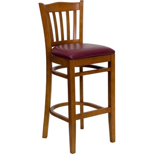 image:imageFlash Furniture HERCULES Series Vertical Slat Back Mahogany Wood Restaurant BarstoolBurgundy Vinyl SeatCherry Wood Frame