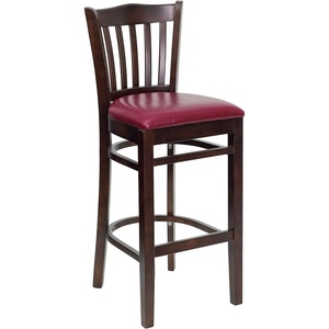 image:imageFlash Furniture HERCULES Series Vertical Slat Back Mahogany Wood Restaurant BarstoolBurgundy Vinyl SeatWalnut Wood Frame