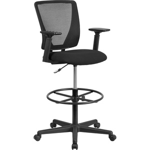 image:imageFlash Furniture Harper Ergonomic MidBack Mesh Drafting Chair with Black Fabric Seat and Adjustable Foot RingWith Arms