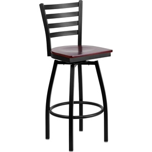 image:imageFlash Furniture Hercules Series Ladder Back Swivel Barstool Commercial Grade Modern Metal Bar Stool with Padded 360Degree Swivel Seat BlackMahogany Wood SeatBlack Metal Frame