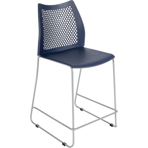 image:imageFlash Furniture Hercules Stacking Counter Height Stool with Vented Backrest and Gray Powder Coated Steel Sled Base with Integrated Footrest Commercial Portable Stool Set of 3 NavyNavy PlasticGray Frame