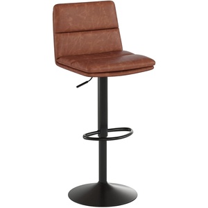 image:imageFlash Furniture Hughes Set of 2 Modern Commercial Grade Barstools  Black LeatherSoft Upholstery  Adjusts from Counter to Bar Height  MidBack  Channel StitchingCognacBlack