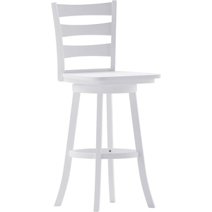 image:imageFlash Furniture Liesel Commercial Grade Classic Ladderback Barstool  Gray Wash Walnut Solid Wood Frame  Bar Height  360 Swivel Seat  Integrated FootrestWhite Wash