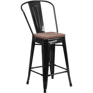 image:imageFlash Furniture Lily 24 High Orange Metal Counter Height Stool with Back and Wood SeatBlack