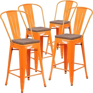 image:imageFlash Furniture Lily 24 High Orange Metal Counter Height Stool with Back and Wood SeatOrange