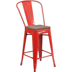 image:imageFlash Furniture Lily 24 High Orange Metal Counter Height Stool with Back and Wood SeatRed