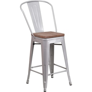 image:imageFlash Furniture Lily 24 High Orange Metal Counter Height Stool with Back and Wood SeatSilver