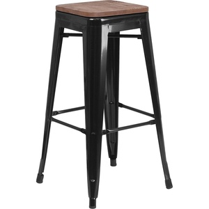 image:imageFlash Furniture Lily 30 High Backless Black Metal Barstool with Square Wood SeatBlack