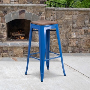 image:imageFlash Furniture Lily 30 High Backless Black Metal Barstool with Square Wood SeatBlue