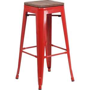 image:imageFlash Furniture Lily 30 High Backless Black Metal Barstool with Square Wood SeatRed