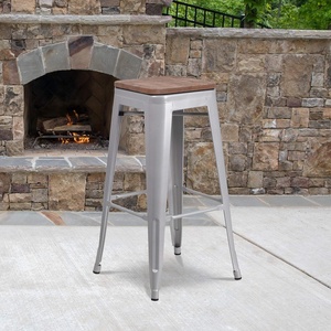 image:imageFlash Furniture Lily 30 High Backless Black Metal Barstool with Square Wood SeatSilver