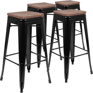 image:imageFlash Furniture Lily 30 High Metal Indoor Bar Stool with Wood Seat in Teal  Stackable Pack of 4Black