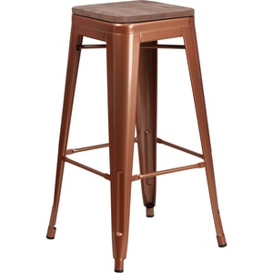 image:imageFlash Furniture Lily 30 High Metal Indoor Bar Stool with Wood Seat in Teal  Stackable Pack of 4Copper