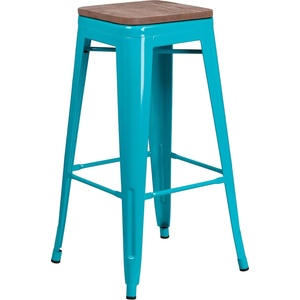 image:imageFlash Furniture Lily 30 High Metal Indoor Bar Stool with Wood Seat in Teal  Stackable Pack of 4Crystal Tealblue