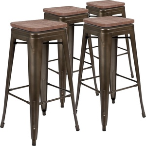 image:imageFlash Furniture Lily 30 High Metal Indoor Bar Stool with Wood Seat in Teal  Stackable Pack of 4Gun Metal