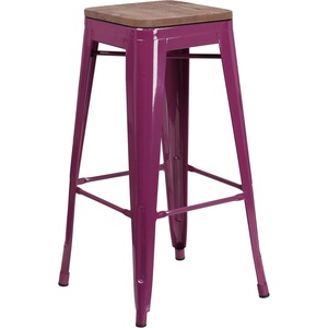 image:imageFlash Furniture Lily 30 High Metal Indoor Bar Stool with Wood Seat in Teal  Stackable Pack of 4Purple