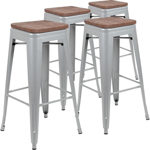 image:imageFlash Furniture Lily 30 High Metal Indoor Bar Stool with Wood Seat in Teal  Stackable Pack of 4Silver
