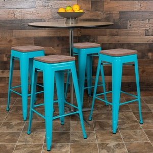 image:imageFlash Furniture Lily 30 High Metal Indoor Bar Stool with Wood Seat in Teal  Stackable Pack of 4Teal