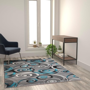 image:imageFlash Furniture Masie Collection Olefin Area Rug  Turquoise Swirl  5 x 7  Jute Backing  Entryway Living Room Bedroom5 x 7 Rectangular