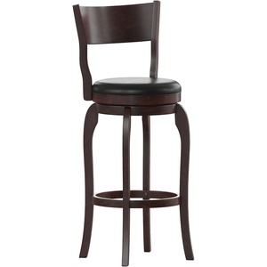 image:imageFlash Furniture Nichola Commercial Classic Open Back Barstool  Antique Oak Finish Wood Frame  Black LeatherSoft Seat  Bar Height  360 Swivel Seat  FootrestBlack VinylEspresso Frame