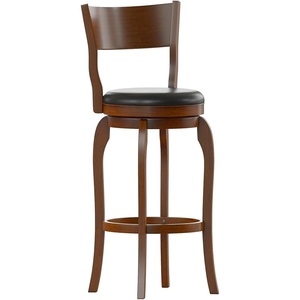 image:imageFlash Furniture Nichola Commercial Classic Open Back Barstool  Antique Oak Finish Wood Frame  Black LeatherSoft Seat  Bar Height  360 Swivel Seat  FootrestBlack VinylAntique Oak Frame
