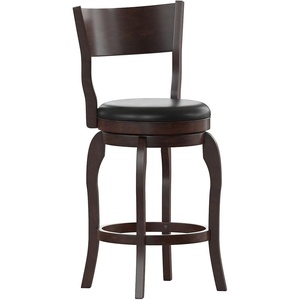 image:imageFlash Furniture Nichola Commercial Classic Open Back Barstool  Espresso Finish Wood Frame  Black LeatherSoft Seat  Counter Height  360 Swivel Seat  FootrestBlack VinylEspresso Frame
