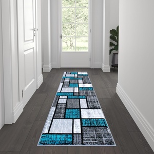 image:imageFlash Furniture Raven Collection Olefin Area Rug  Turquoise Color Bricked Pattern  2 x 11  Jute Backing  Entryway Living Room Bedroom2 x 74 Rectangular