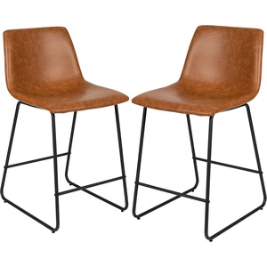image:imageFlash Furniture Reagan 24 LeatherSoft Counter Height Stools with Footrest MidCentury Modern Bucket Style Dining Chairs Set of 2 Light Brown