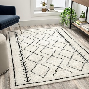 image:imageFlash Furniture Roxy Geometric Style Bohemian Shag Area Rug  5 x 7  IvoryIvoryBlack