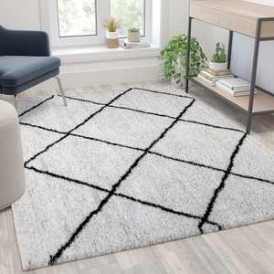 image:imageFlash Furniture Roxy Shag Style Diamond Trellis Area Rug  5 x 7  IvoryIvoryBlack