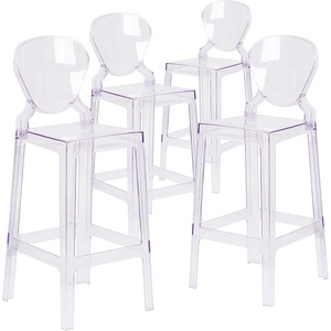 image:imageFlash Furniture Theo Ghost Barstool with Tear Back in Transparent CrystalSet of 4