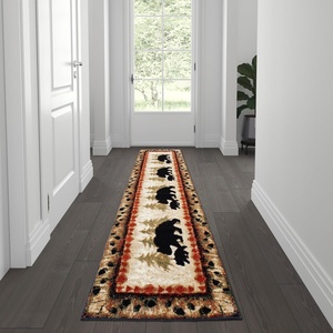 image:imageFlash Furniture Ursus Collection Rustic Lodge Wandering Black Bear amp Cub Area Rug  Olefin Fibers in Brown Beige Black amp Green  2 x 3 Accent Rug  Jute Backing2 x 74 Rectangular