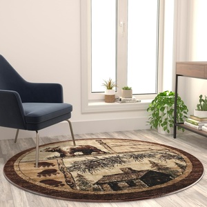 image:imageFlash Furniture Vale Collection Wildlife Area Rug  Rustic Brown Nature Inspired Olefin Rug  2 x 7 Area Rug  Jute Backing  Entryway Living Room BedroomBeige
