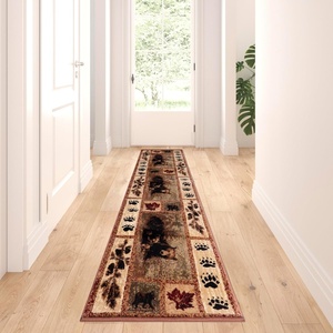 image:imageFlash Furniture Vassa Collection Nature Themed Olefin Area Rug  Mother Bear amp Cubs  2 x 7  Jute Backing  Entryway Living Room Bedroom2 x 74 Rectangular