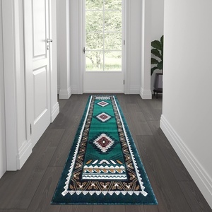 image:imageFlash Furniture Ventana Collection Southwestern Accent Rug  Low Pile Hunter Green Olefin Rug  2x7 Area Rug  Jute Backing  Hallway Entryway Bedroom Living RoomHunter Green