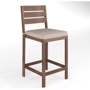 image:imageMartha Stewart Bedford IndoorOutdoor Aluminum Patio Bar Stools with Brushed Woodgrain Finish in Gray and Gray AllWeather Cushions Set of 2Brown