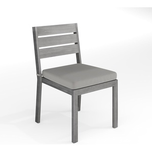 image:imageMartha Stewart Bedford IndoorOutdoor Stackable Aluminum Patio Chairs with Brushed Woodgrain Finish in Gray and Gray AllWeather Cushions Set of 2Grey